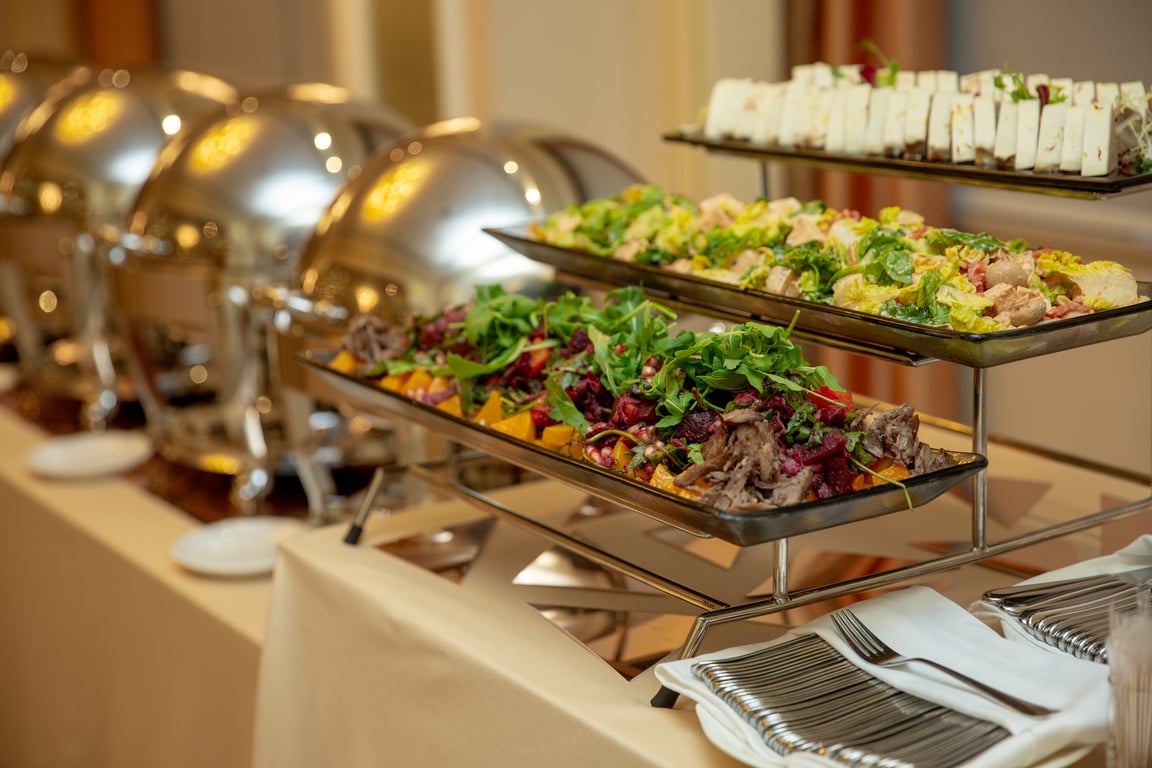 Variety of fresh salads in a buffet